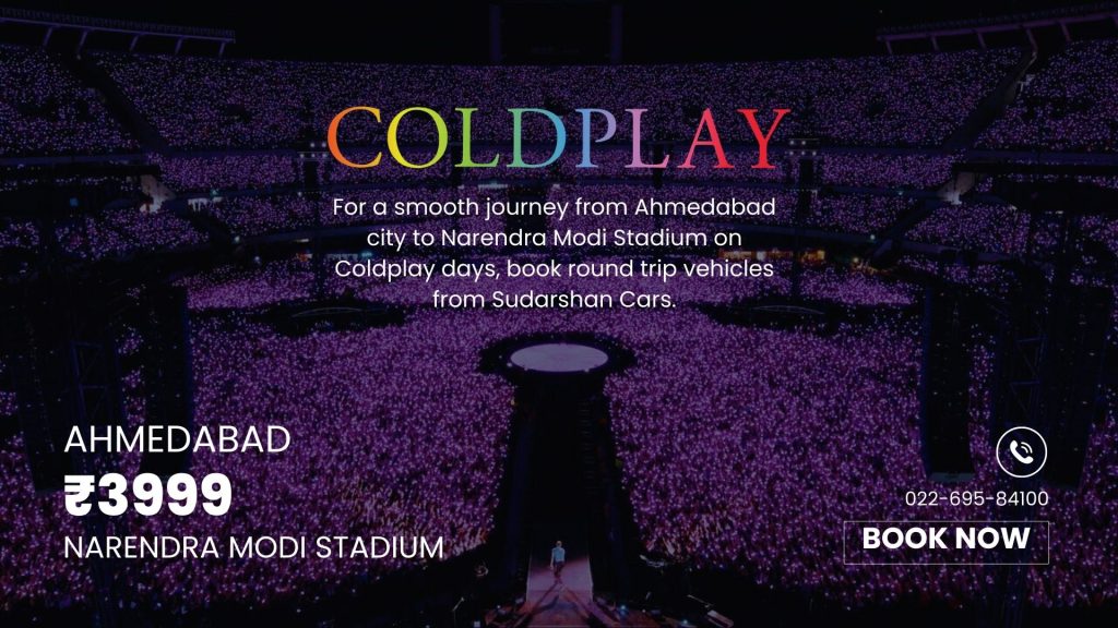 Car Rental for Coldplay Concert in Ahmedabad – January 25, and 26 White and Black Car Rent Service Instagram Post