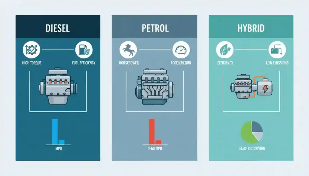 Diesel vs. Petrol vs. Hybrid Diesel vs. Petrol vs. Hybrid