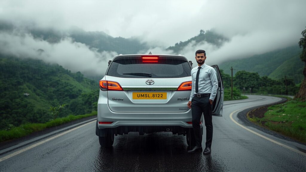 Delhi Monsoon Hill-Station Getaways: Chauffeur-Driven Car Rental for Rishikesh, Nainital, Shimla & Mussoorie (2026) Chauffeur-driven car rental in Delhi with driver on a monsoon Himalayan hill road