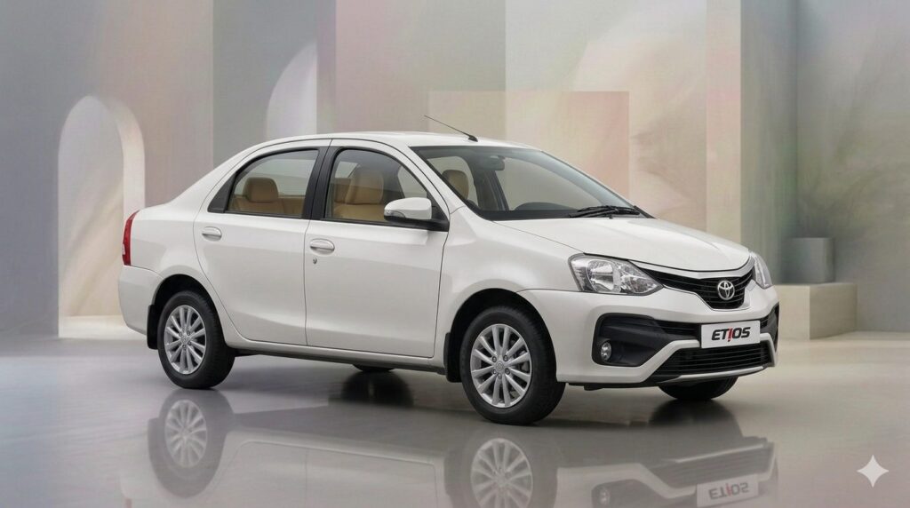 Toyota Etios on Rent with Driver | Sudarshan Cars Toyota Etios economy sedan — chauffeur-driven car rental by Sudarshan Cars